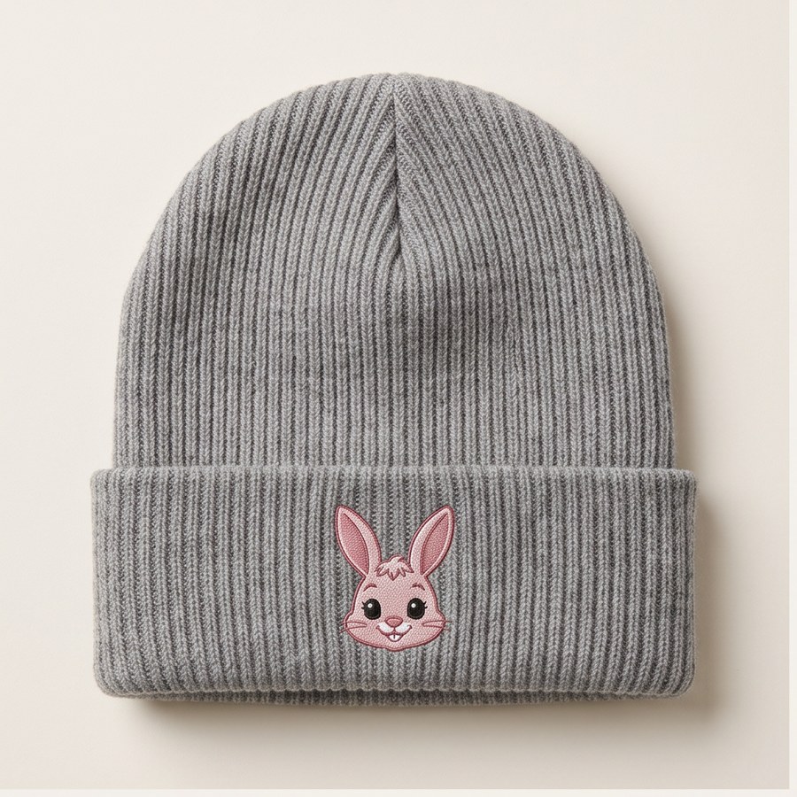 Bunny Cuff Beanie in grey